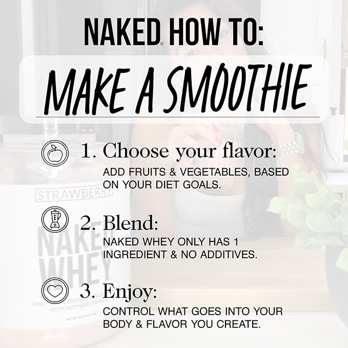 NAKED Whey Vanilla Protein Powder - Only 3 Ingredients - Grass Fed Whey Protein Powder, Vanilla Flavor, and Organic Coconut Sugar, NSF Certified, No GMO, No Soy, and Gluten Free - 24 Servings