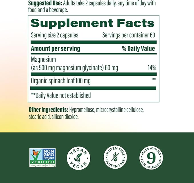 MegaFood Magnesium Glycinate 500mg - Chelated Magnesium Supplement - 60mg Elemental Magnesium - Gentle on the Stomach - Supports Normal Sleep Cycle & Healthy Stress Response - 120 Capsules 60 Servings