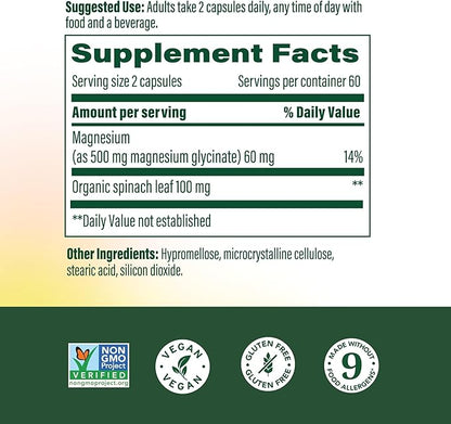 MegaFood Magnesium Glycinate 500mg - Chelated Magnesium Supplement - 60mg Elemental Magnesium - Gentle on the Stomach - Supports Normal Sleep Cycle & Healthy Stress Response - 120 Capsules 60 Servings