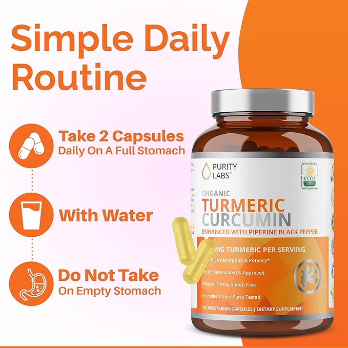USDA Organic Turmeric Curcumin Capsules 8000mg Equivalent with Black Pepper & Organic Ginger for Absorption, High Potency Turmeric Supplement for Joint Support & Inflammation, 120 Vegetarian Capsules
