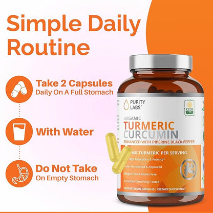 USDA Organic Turmeric Curcumin Capsules 8000mg Equivalent with Black Pepper & Organic Ginger for Absorption, High Potency Turmeric Supplement for Joint Support & Inflammation, 120 Vegetarian Capsules