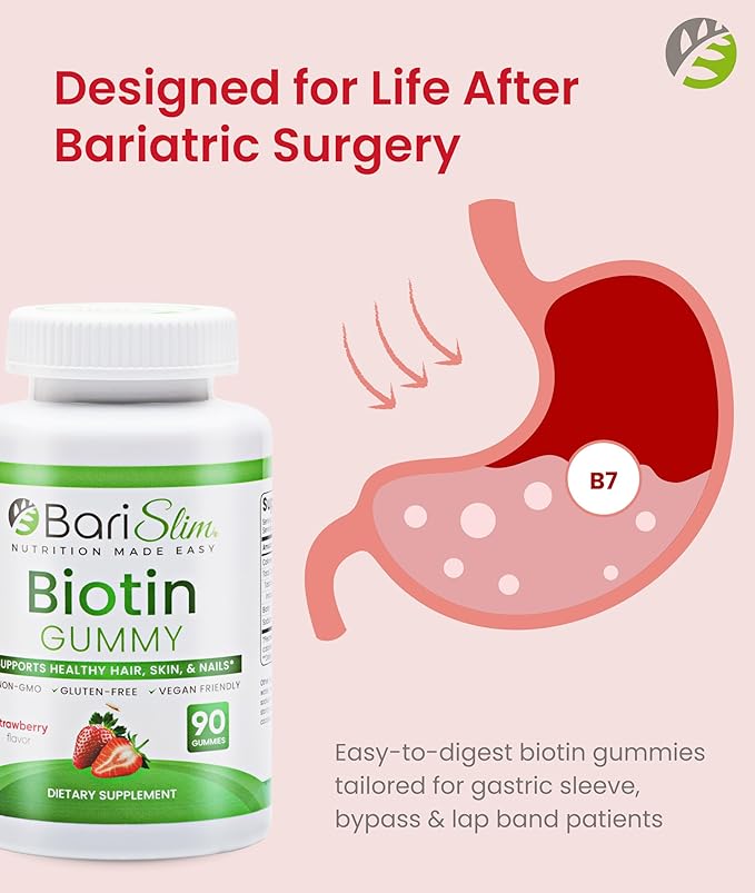 BariSlim Bariatric Vitamin Biotin Gummies - Specially Formulated Gummy Vitamin for Patients After Weight Loss Surgery - Easy to Digest and Great Tasting Fruit Flavors | 90 Fruit Chews