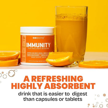 GOBIOTIX Vitamin C - Immune Defense Support Supplement - Immunity Powder Wellness Booster - Vegan Superfood - Elderberry, Turmeric, B12 Vitamin Supplement, Non-GMO and Sugar Free (Orange)