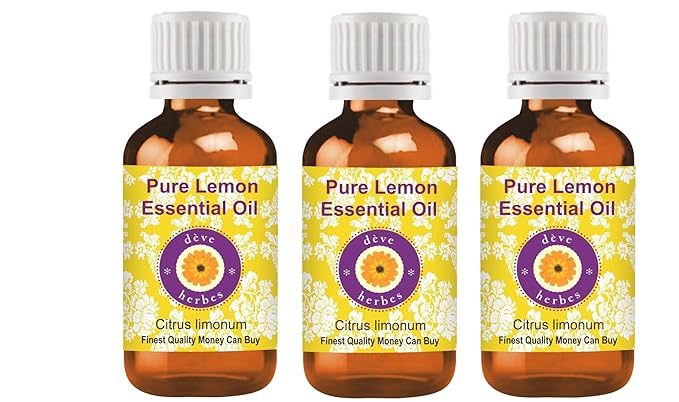 Deve Herbes Pure Lemon Essential Oil (Citrus limonum) Steam Distilled (Pack of Three) 100ml X 3 (10 oz)