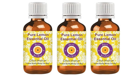 Deve Herbes Pure Lemon Essential Oil (Citrus limonum) Steam Distilled (Pack of Three) 100ml X 3 (10 oz)