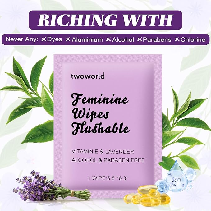 Feminine Wipes Individually Wrapped, Flushable Wipes Travel,Feminine Care Vaginal Wipes for Adult,Women, Girl and Homeless (Pack of 200,Lavender)