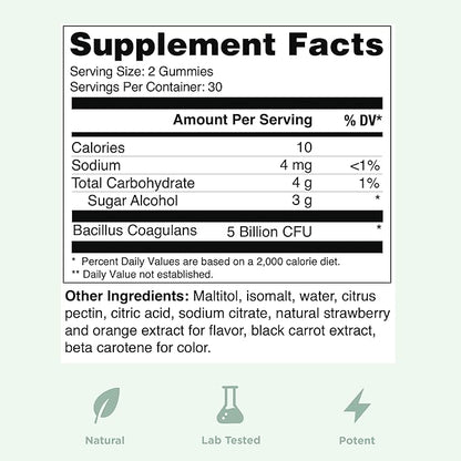 Yuve Natural Sugar Free Probiotic Gummies 5 Billion CFU, Helps with Constipation, Bloating & Leaky Gut - Vegan, Gluten-Free & Non-GMO - 60ct