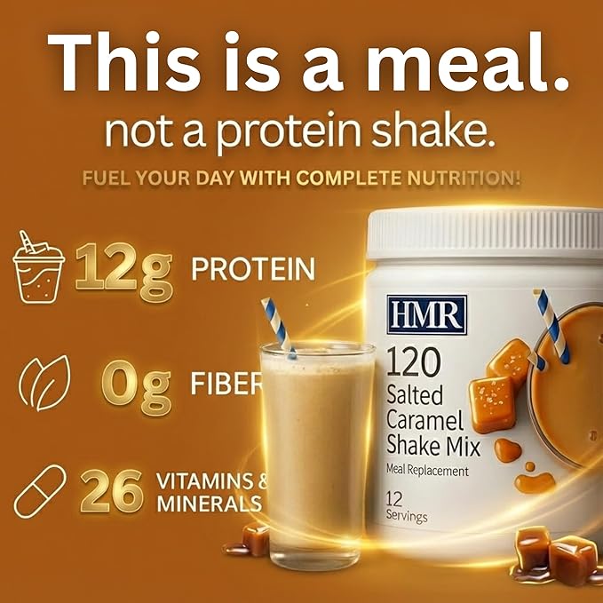 HMR 120 Shake Meal Replacement Powder | Salted Caramel Shake Mix to Support Healthy Weight Loss | 12g of Protein | Nutritional Drink | Low Calorie Food | 12 Servings