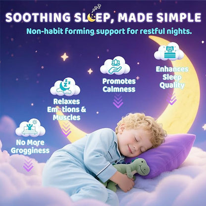 Kids Sleep Gummies, NO Melatonin Sleep Aid Gummies w/ Magnesium Glycinate, Magnesium Malate, L-Theanine, Lavender, B6, Zinc, D3K2 for Restful Sleep, Relax Brain & Muscle, Immune Support, Non-GMO 1Pack