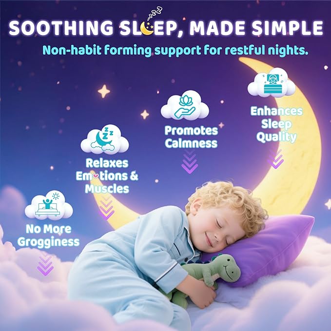 Kids Sleep Gummies, NO Melatonin Sleep Aid Gummies w/ Magnesium Glycinate, Magnesium Malate, L-Theanine, Lavender, B6, Zinc, D3K2 for Restful Sleep, Relax Brain & Muscle, Immune Support, Non-GMO 2Pack