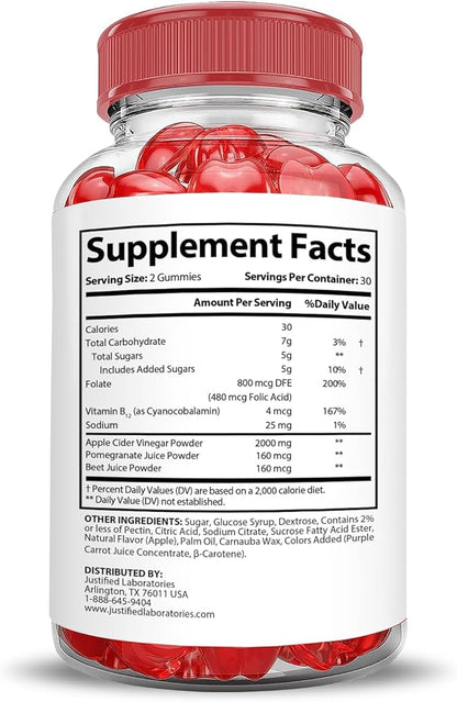 Justified Laboratories (5 Pack Trim Tummy Keto ACV Gummies Extreme 2000MG Trim Tummy Keto Gummies Apple Cider Vinegar Formulated with Pomegranate Beet Juice Powder B12 Vegan Non GMO 300 Gummys