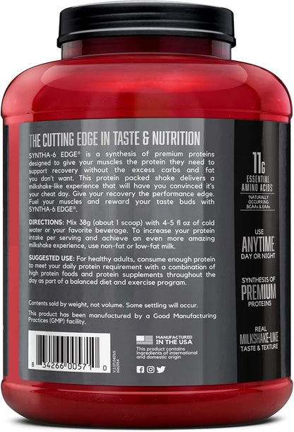 BSN SYNTHA-6 EDGE Protein Powder, Strawberry Flavored Powder with Hydrolyzed Whey, Micellar Casein, for Muscle Gain, Low Sugar, 24g Protein, Strawberry Milkshake, 48 Servings, 4.01 Pound (Pack of 1)