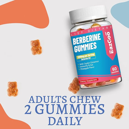 2 Pack Berberine Gummies -1200mg Berberine Supplement with Ceylon Cinnamon for Metabolism and Energy Support, Vegan Gelatin-Free-120 Count