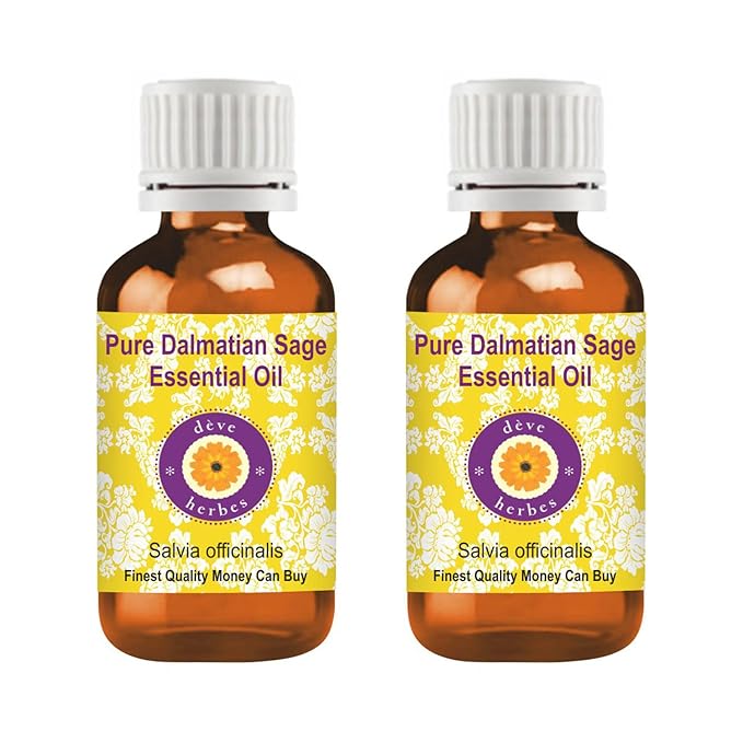 dève herbes Pure Dalmatian Sage Essential Oil (Salvia officinals) Steam Distilled (Pack of Two) 100ml X 2 (6.76 oz)