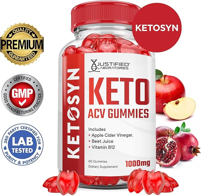 Justified Laboratories Ketosyn Keto ACV Gummies Advanced Formula 1000MG Ketosyn Keto Gummies Apple Cider Vinegar Formulated with Pomegranate Beet Juice Powder B12 Vegan Non GMO 60 Gummys