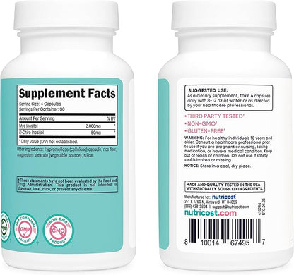 Nutricost Myo Inositol & D-Chiro Inositol for Women 2000mg, 120 Capsules, 2000mg Myo & 50mg D-Chiro Per Serving, 30 Servings, Vegetarian Friendly, Non-GMO & Gluten Free