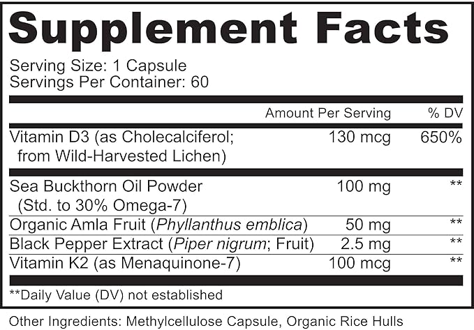 MoxyVites Vitamin D3 K2 5000 IU – High Absorption D3 + K2 MK-7 with Sea Buckthorn Oil & Omega-7 – Bone, Heart & Immune Support for Women & Men – 60 Vegan Capsules
