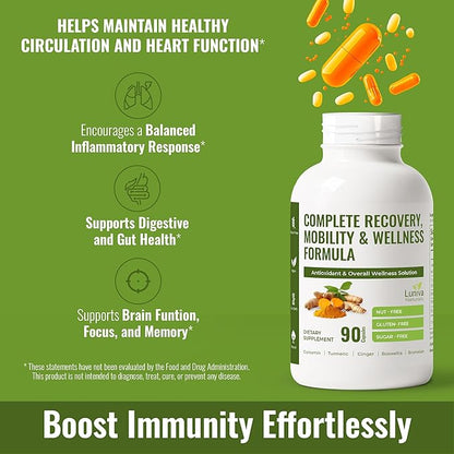 Turmeric Curcumin Supplement with Ginger, Boswellia, Bromelain & Black Pepper – High in Antioxidants – Supports Joint Health, Mobility & Recovery – Natural, Non-GMO, Third-Party Tested – 90 Capsules