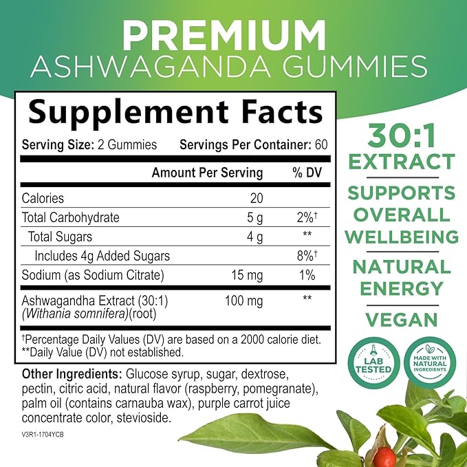 Ashwagandha Gummies - Advanced Ashwagandha Gummy Formula for Daily Use - Natural Antioxidant Support & Brain Health Support - Natural Calm, Relaxation, & Immune Support - Berry Flavor - 120 Gummies