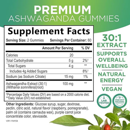 Ashwagandha Gummies - Advanced Ashwagandha Gummy Formula for Daily Use - Natural Antioxidant Support & Brain Health Support - Natural Calm, Relaxation, & Immune Support - Berry Flavor - 120 Gummies