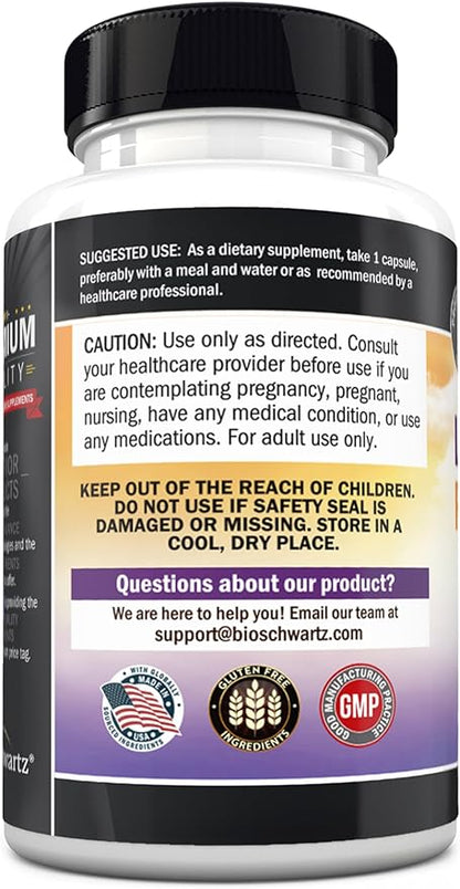 BioSchwartz Reduced Glutathione Supplement 500mg with Alpha Lipoic Acid 50mg & Milk Thistle 100mg - Glutathione Reduced Form - Gluten-Free, Third Party Quality Tested - 30 Capsules, 30 Day Supply
