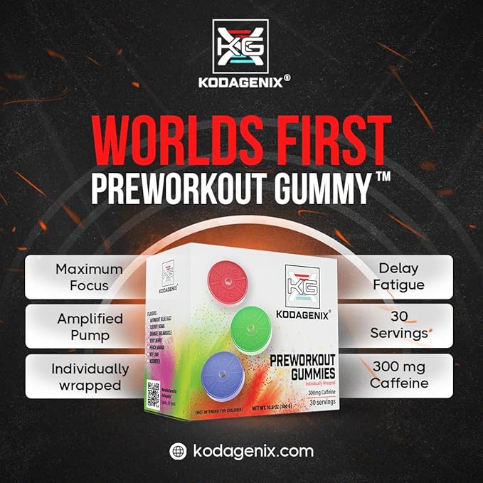 Kodagenix Pre Workout Gummies for Men and Women with Caffeine, L-Citrulline and Beta Alanine - World's First Preworkout Gummy™ - High Stim Preworkout for Men and Women - USA-Made - 30 Servings