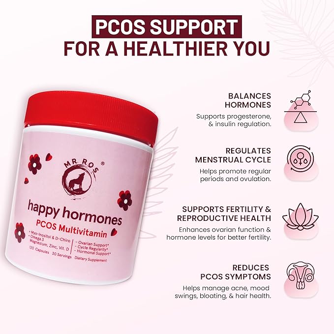 PCOS Multivitamin for Women – Happy Hormones Formula – Myo & D-Chiro Inositol 40:1, Omega-3, Vitamin D3, Zinc & Magnesium – 120 Vegan Capsules