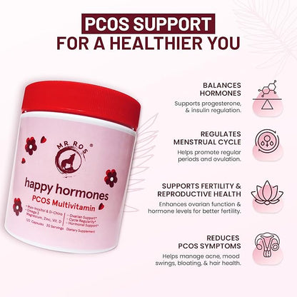 PCOS Multivitamin for Women – Happy Hormones Formula – Myo & D-Chiro Inositol 40:1, Omega-3, Vitamin D3, Zinc & Magnesium – 120 Vegan Capsules