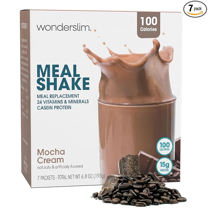 WonderSlim Meal Replacement Shake, Mocha Cream, 15g Protein, 24 Vitamins & Minerals, Gluten Free (7ct)