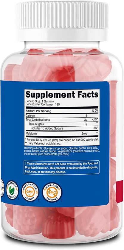 Nutricost Melatonin 5mg, 180 Gummies, Strawberry Flavored - Gluten Free, Non-GMO, No Corn Syrup