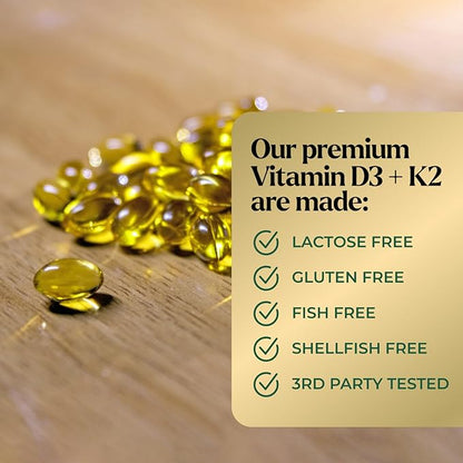 D3 K2 Vitamin - 5000 IU D3 Per Serving - High Potency Vitamin D3 Supplement - Advanced 2-in-1 Complex Vitamin D & Vitamin K2 (MK7) - Easy to Swallow, Bone & Immune Support - USA Bottled - 240 Softgels