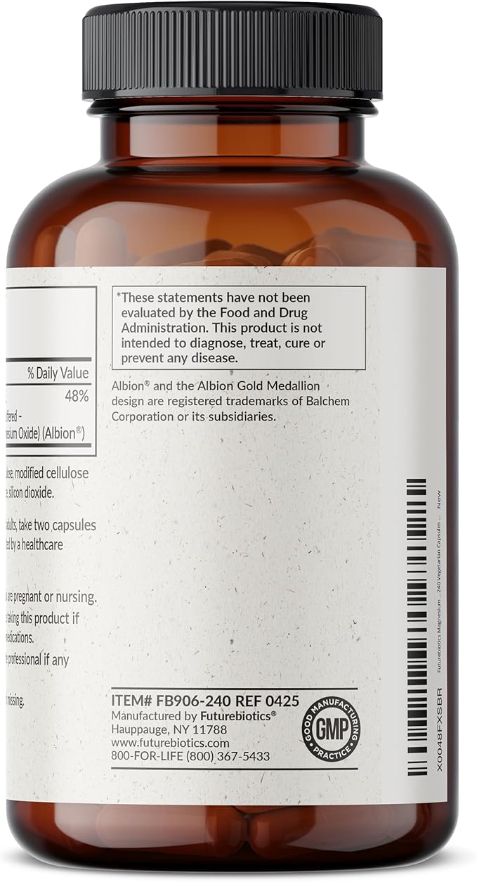Futurebiotics Magnesium Glycinate 200 MG per Serving Chelated for High Absorption, Gentle On Stomach, Non-GMO, 240 Vegetarian Capsules