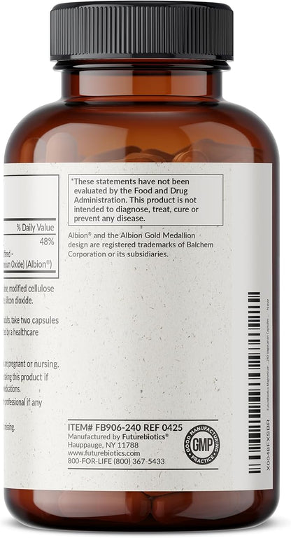 Futurebiotics Magnesium Glycinate 200 MG per Serving Chelated for High Absorption, Gentle On Stomach, Non-GMO, 240 Vegetarian Capsules