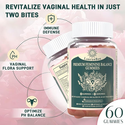 Premium Feminine Balance Gummies Vaginal Probiotic - for Women’s pH Balanced Health & Wellness - Immune Support - Vegan, Gluten-Free & Halal - Hawaiian Pineapple - 60 Gummies - 30 Servings (1)