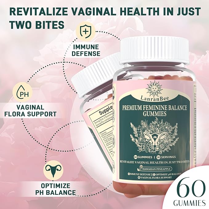 Premium Feminine Balance Gummies - for Women’s Health & Wellness - Immune Support - Vegan, Gluten-Free & Halal - Hawaiian Pineapple - 60 Gummies - 30 Servings (2)