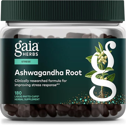 Gaia Herbs Ashwagandha Root - Stress Relief & Sleep Support Supplement - Supports Balanced Energy Levels & Positive Outlook* - 180 Vegan Liquid Phyto-Caps (90 Servings)
