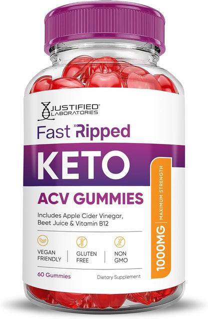 Justified Laboratories (2 Pack Fast Ripped Keto ACV Apple Cider Vinegar Formulated with Pomegranate Beet Juice Powder B12 Vegan Non GMO 120 Gummies