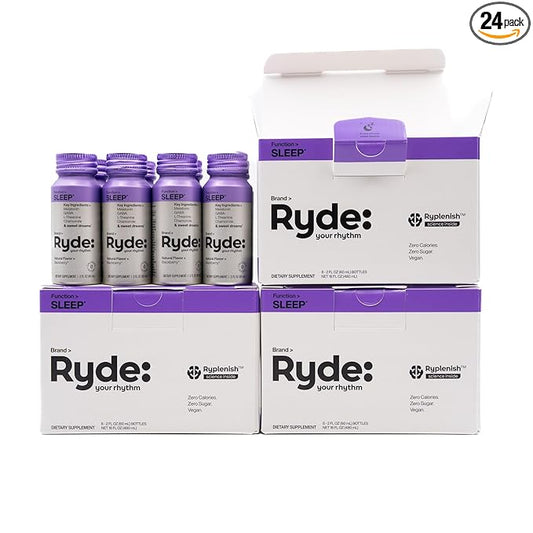 Ryde: SLEEP | 2oz Sleep Shot for Occasional Use | Melatonin, GABA, L-Theanine & Chamomile | Blackberry Natural Flavor | Sugar-Free, Zero Calories, Vegan | Manufactured in USA (24 Pack)