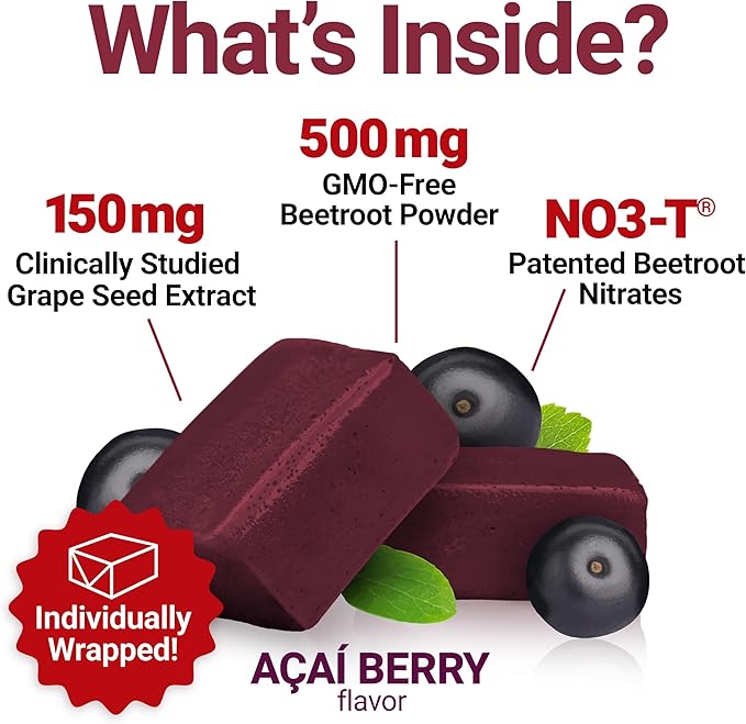 Force Factor Total Beets Blood Pressure Support Supplement with Beets Powder, Great-Tasting Chewables for Heart-Healthy Energy, and Increased Nitric Oxide, 120 Chews, 2-Pack