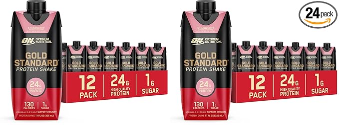 Optimum Nutrition Gold Standard Shake, 24g Protein, Ready to Drink-Protein, Strawberry, 11 Fl Oz, (Packaging May Vary) 1 Count (Pack of 24)