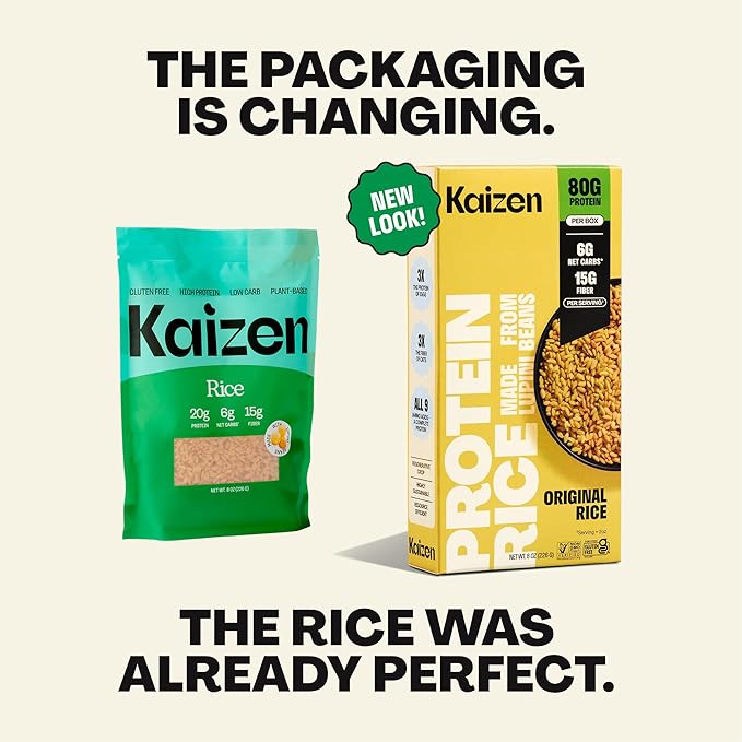 Kaizen Original Protein Rice, 20g Protein, Low Carb (6g Net Carbs), Keto-Friendly, Gluten-Free, Made with Plant-Based Lupini Beans, High Fiber, 8 Ounce, Pack of 3