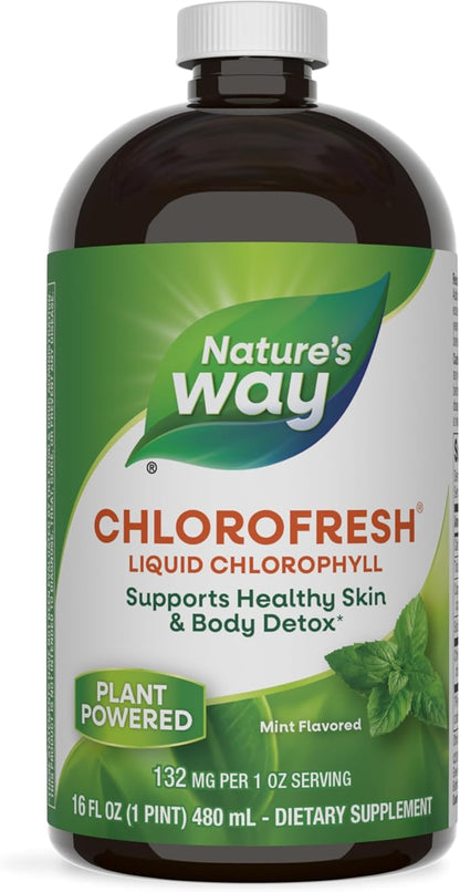 Nature’s Way Chlorofresh Liquid Chlorophyll, Chlorophyllin Copper Complex, Internal Deodorant Supplement, Supports Healthy Skin and Detox Pathways*, Mint Flavored, 16 fl oz