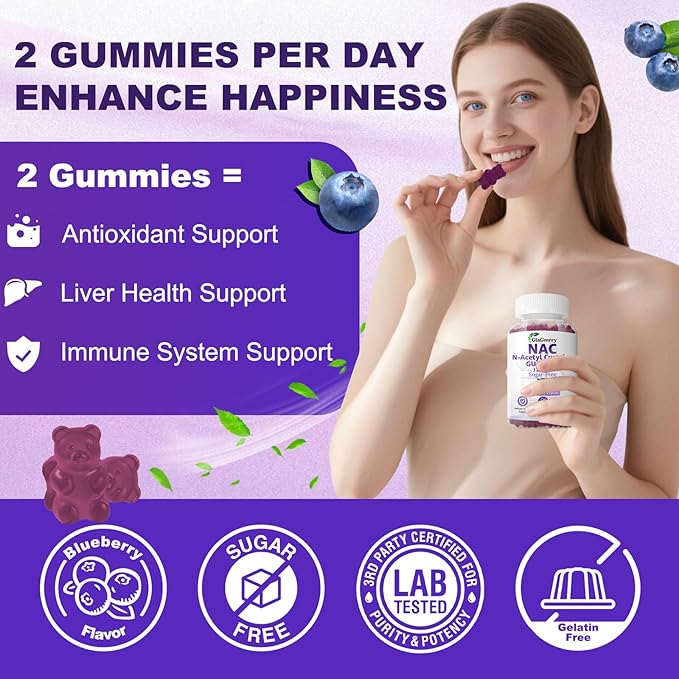 Sugar Free NAC Gummies for Kids & Adults, NAC Supplement N Acetyl Cysteine with Selenium Zinc Vitamin C & E, NAC 600mg Per Gummy, Support Liver Health, Antioxidant, Immune System, 60 Count