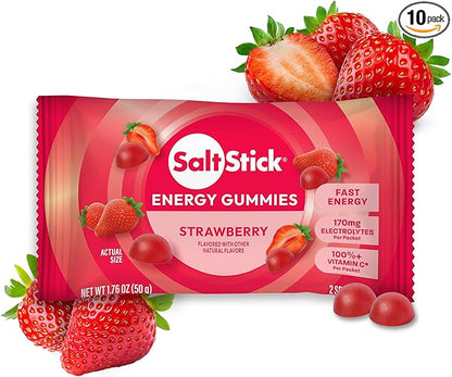 SaltStick Energy Gummies with Electrolytes, Strawberry, Easy to Chew Electrolyte Gummy, 10 Packs, 80 Gummies