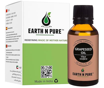 Earth N Pure Grapeseed Oil Cold Pressed, Natural and Therapeutic Grade 30 ml