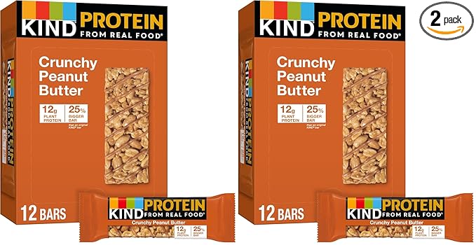 KIND Protein Snack Bar, Crunchy Peanut Butter, Healthy Snacks, Gluten Free, 12g Plant Protein, 12 Count (Pack of 2)