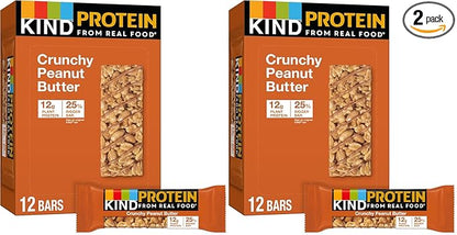 KIND Protein Snack Bar, Crunchy Peanut Butter, Healthy Snacks, Gluten Free, 12g Plant Protein, 12 Count (Pack of 2)