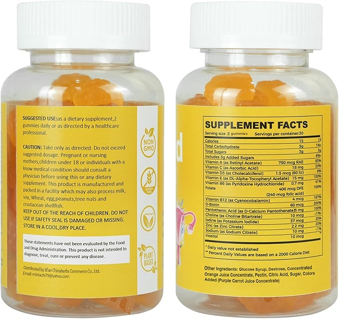 Aromlife Fibro Inositol Gummies, Natural Fibro Gummies with Folate & Vitamins B6 & B12, 60 Count Orange Flavor Womb Gummy for Daily Overall Balance