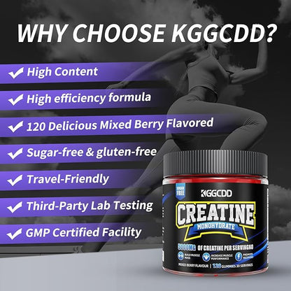 99.99% Creatine Monohydrate Gummies for Men & Women, 5,000mg Tasty Creatine Gummies for Muscle Strength, Endurance, Recovery & Sugar Free, Gluten-Free, Vegan, Non-GMO, 120 Count