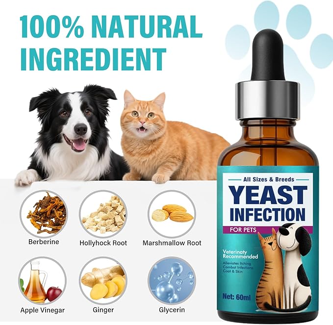 Yeast Infection Treatment for Dogs, Dog Ear Infection Treatment, Prevention & Treatment of Skin & Ear Tract Infections - for Dogs & Cats, 2Fl Oz